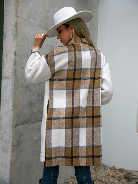 Plaid Dropped Shoulder Longline Coat king-general-store-5710.myshopify.com