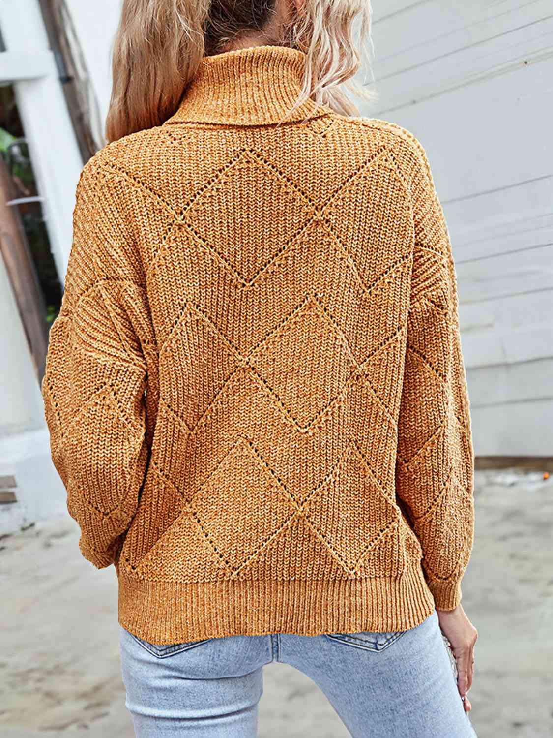 Geometric Turtleneck Long Sleeve Sweater king-general-store-5710.myshopify.com