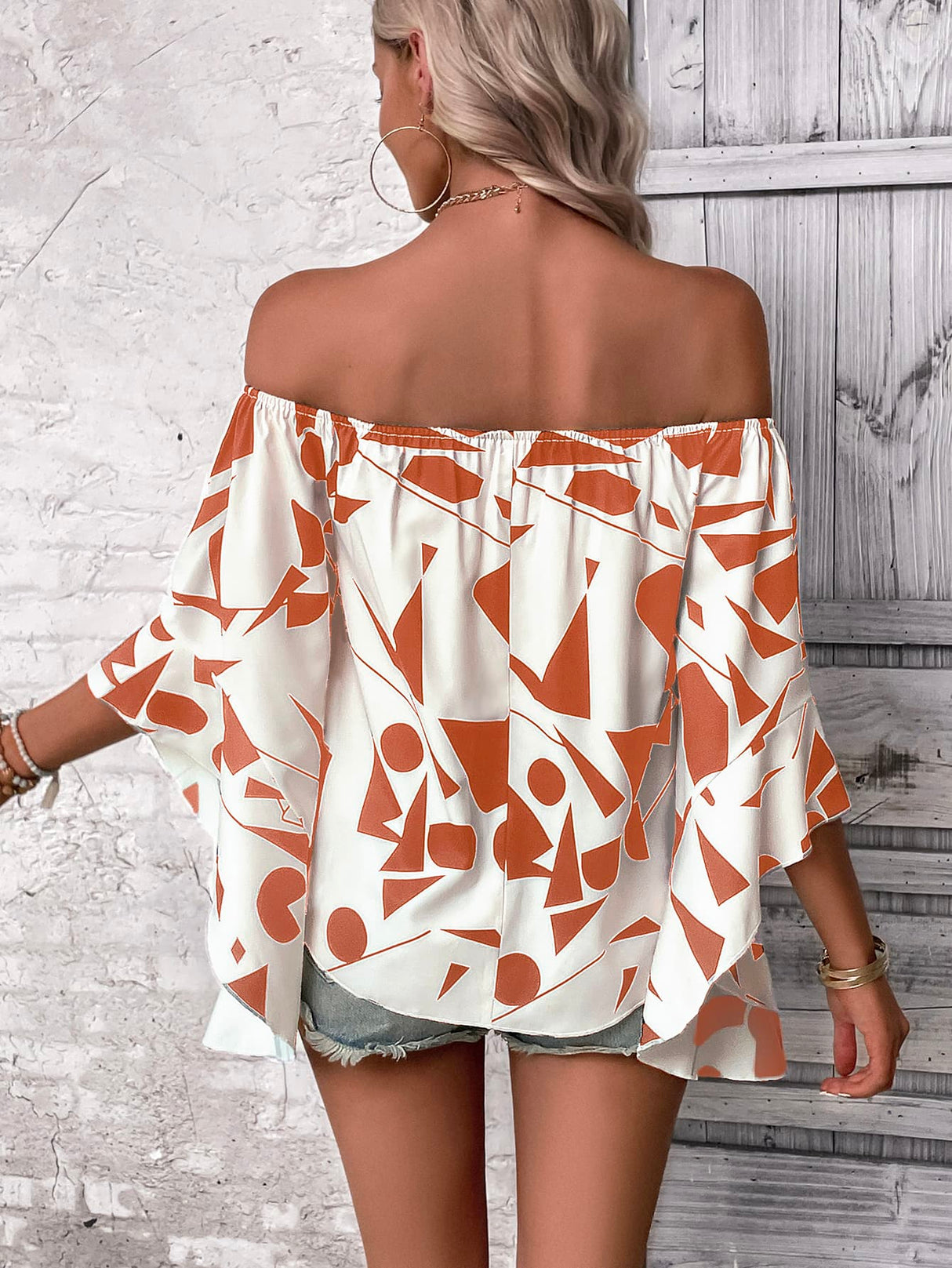 Printed Off-Shoulder Bell Sleeve Blouse king-general-store-5710.myshopify.com