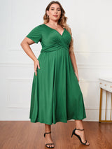 Plus Size Short Sleeve Surplice Neck Midi Dress king-general-store-5710.myshopify.com