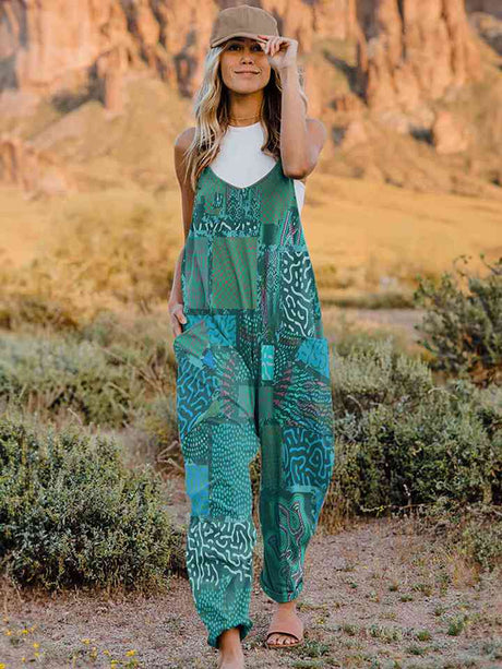 Full Size Printed V-Neck Sleeveless Jumpsuit king-general-store-5710.myshopify.com