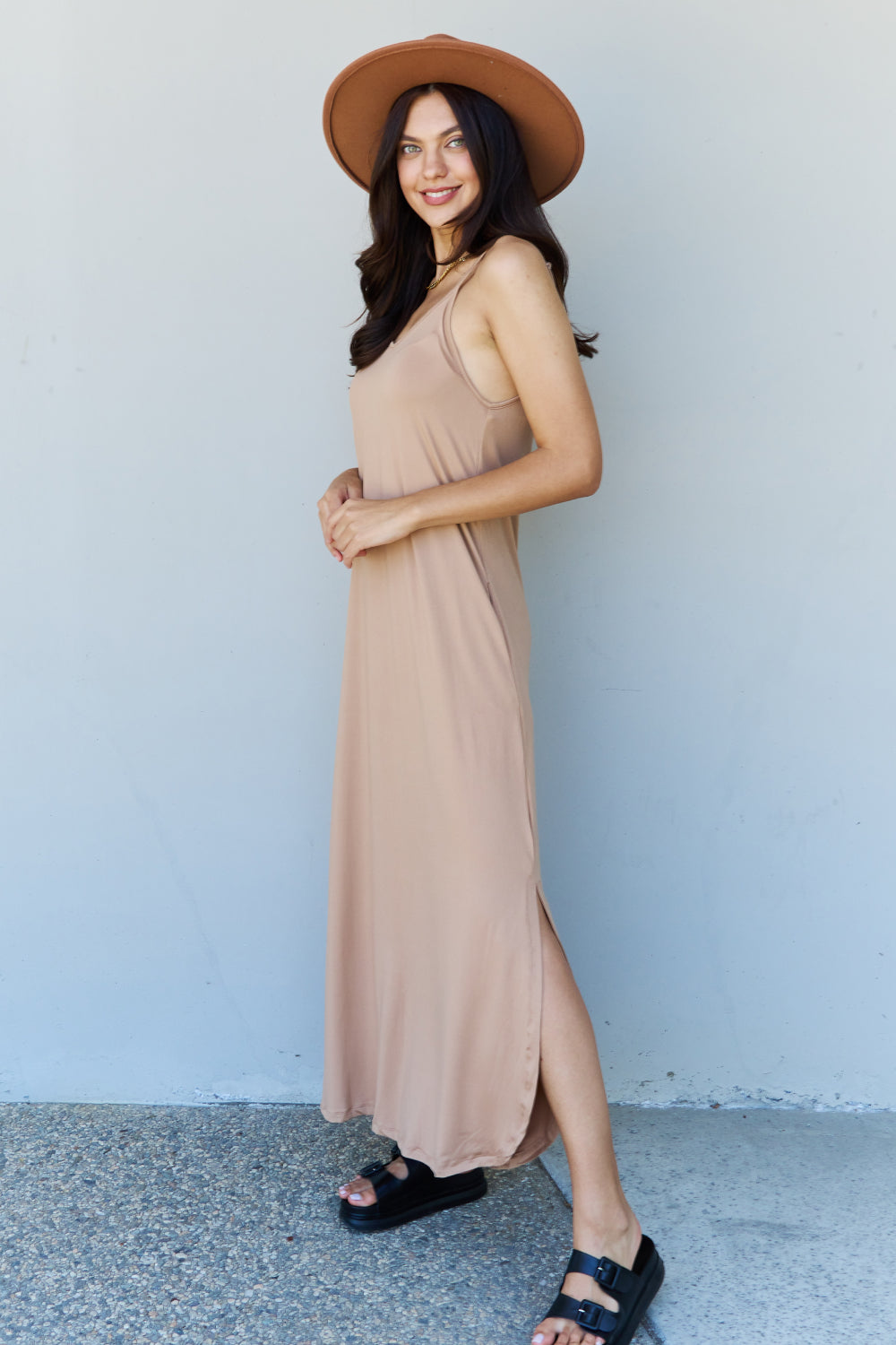 Ninexis Good Energy Full Size Cami Side Slit Maxi Dress in Camel king-general-store-5710.myshopify.com