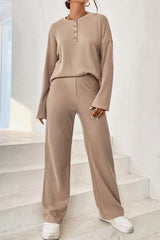 Ribbed Half Button Top and Pants Set king-general-store-5710.myshopify.com