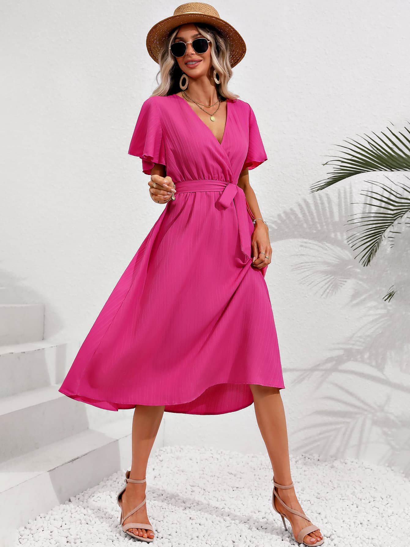 Surplice Neck Tie Belt Midi Dress king-general-store-5710.myshopify.com