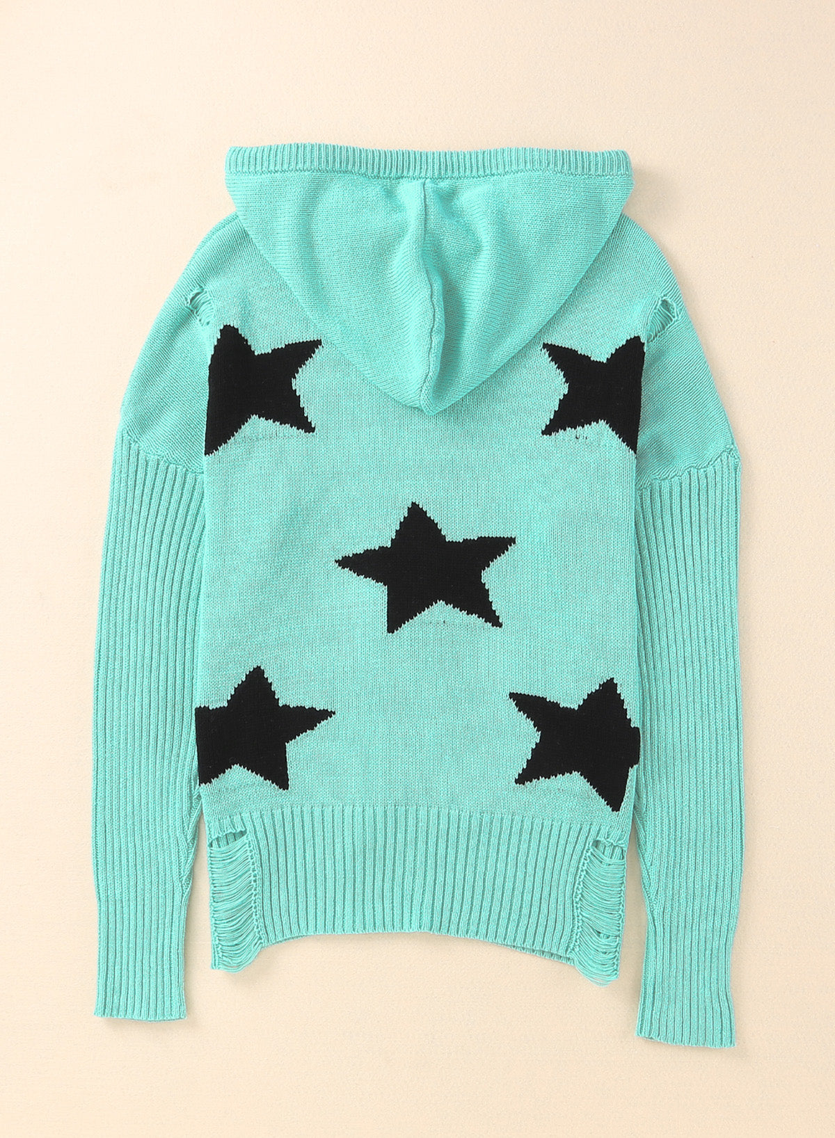 Star Distressed Slit Hooded Sweater king-general-store-5710.myshopify.com