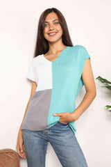 Double Take Color Block V-Neck Knit Top king-general-store-5710.myshopify.com