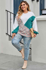 Plus Size Color Block Round Neck Sweater king-general-store-5710.myshopify.com