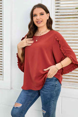 Plus Size Round Neck Frill Trim Blouse king-general-store-5710.myshopify.com