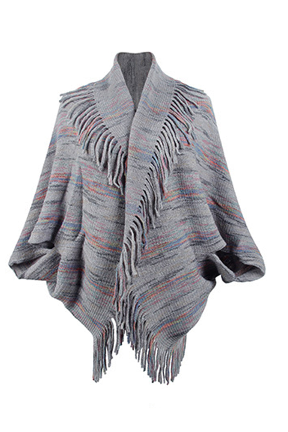 Fringe Detail Printed Poncho king-general-store-5710.myshopify.com