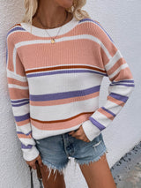 Striped Drop Shoulder Round Neck Pullover Sweater king-general-store-5710.myshopify.com