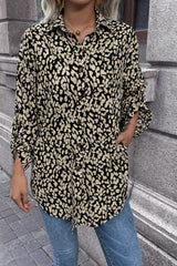 Double Take Leopard Roll-Tap Sleeve Shirt king-general-store-5710.myshopify.com