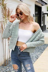 Open Front Cuffed Cropped Cardigan king-general-store-5710.myshopify.com