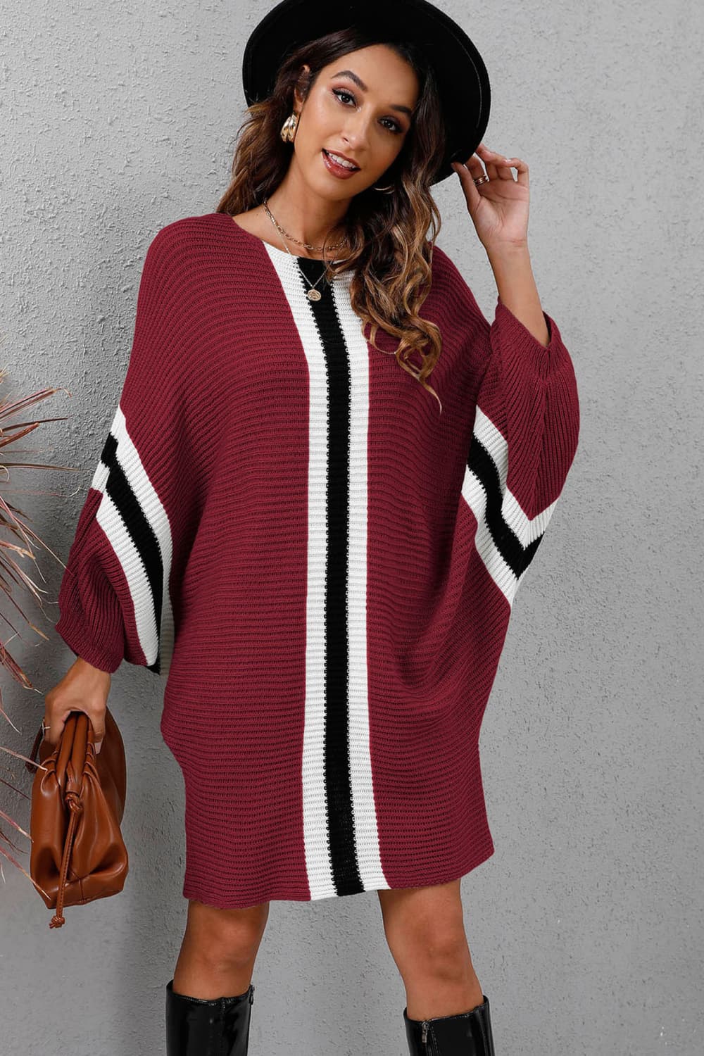 Ribbed Round Neck Long Sleeve Sweater Dress king-general-store-5710.myshopify.com