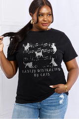 Simply Love Full Size EASILY DISTRACTED BY CATS Graphic Cotton Tee king-general-store-5710.myshopify.com