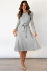 Round Neck Long Sleeve Tie Waist Sweater Dress king-general-store-5710.myshopify.com