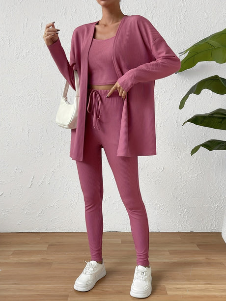 Cami, Open Front Cardigan, and Pants Set king-general-store-5710.myshopify.com