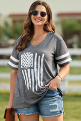 Plus Size US Flag Graphic V-Neck Tee king-general-store-5710.myshopify.com