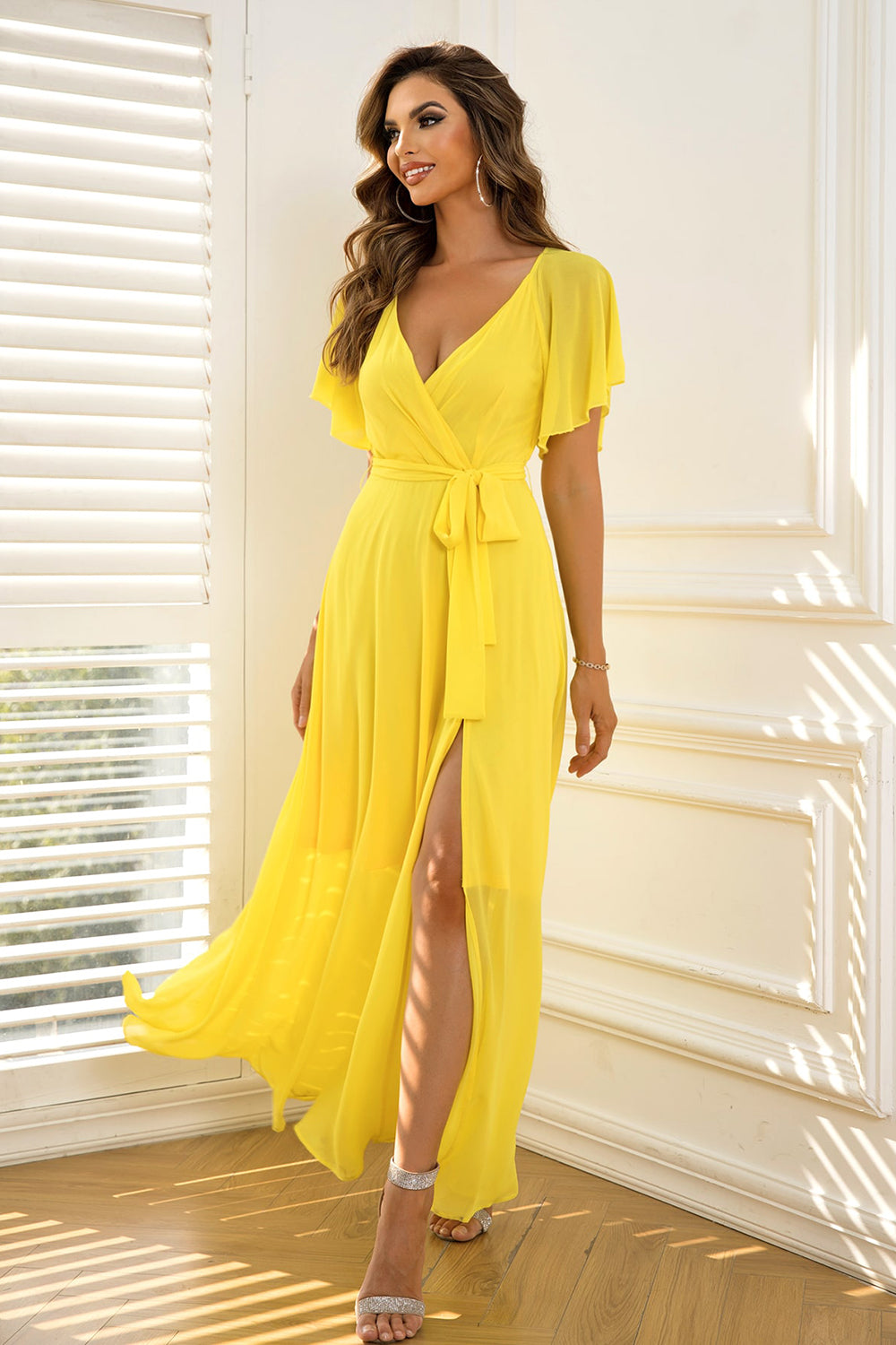 Tie Waist Flutter Sleeve Maxi Dress king-general-store-5710.myshopify.com