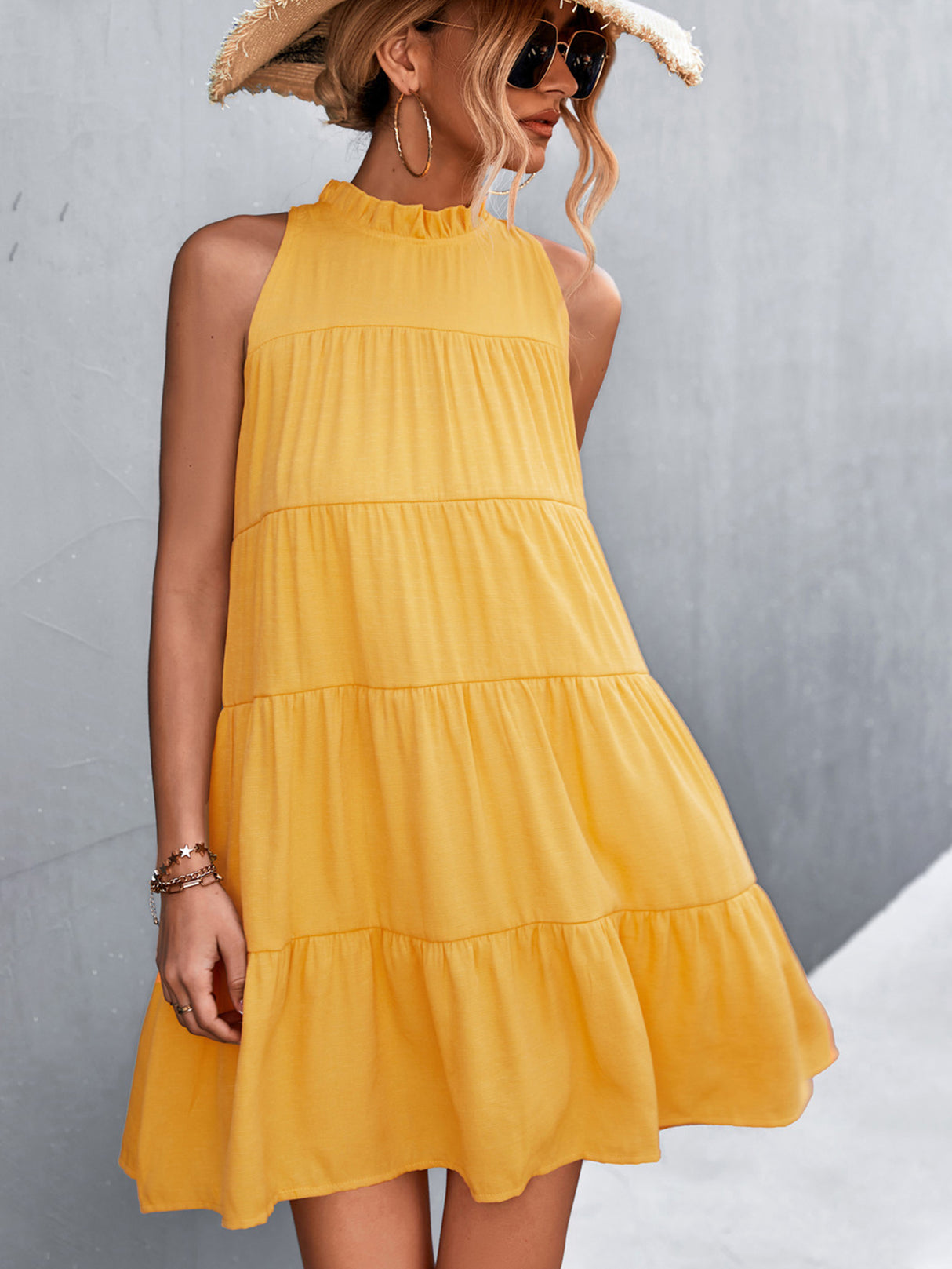 Tie Back Mock Neck Tiered Dress king-general-store-5710.myshopify.com