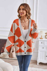 Geometric Lantern Sleeve Cardigan with Pockets king-general-store-5710.myshopify.com