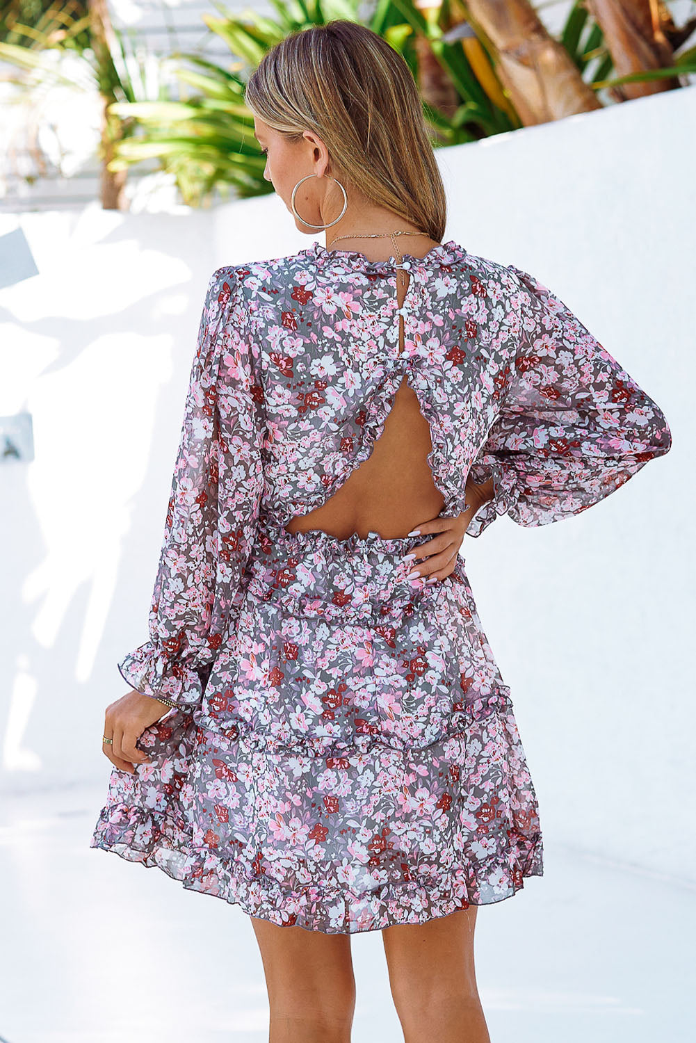 Floral Frill Trim Plunge Flounce Sleeve Dress king-general-store-5710.myshopify.com