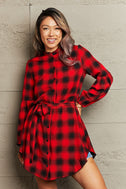 Plaid Tie Waist Balloon Sleeve Mini Dress king-general-store-5710.myshopify.com