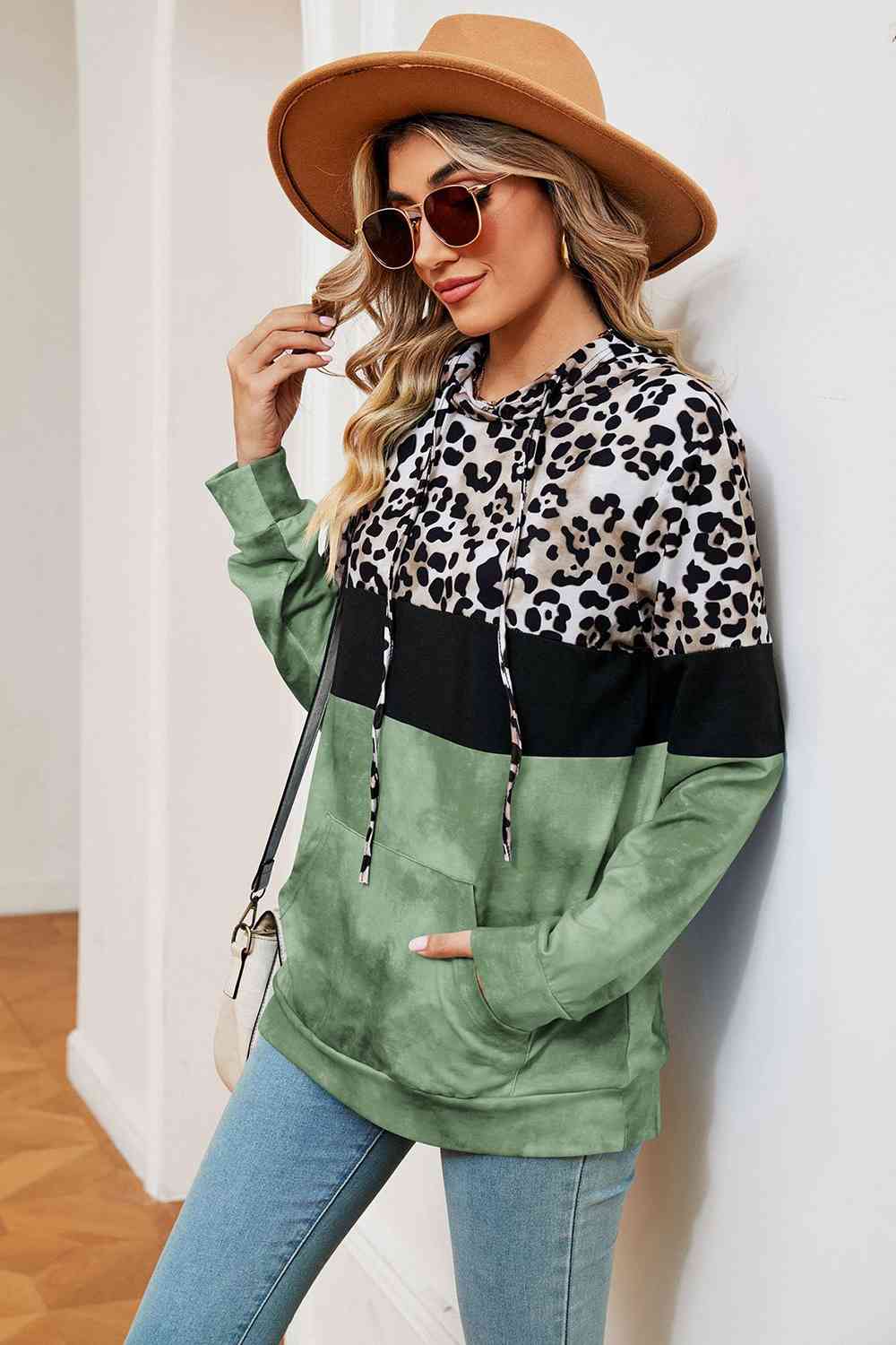 Leopard Drawstring Hoodie with Pocket king-general-store-5710.myshopify.com