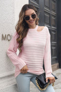 Ribbed Cold Shoulder Round Neck Pullover Sweater king-general-store-5710.myshopify.com