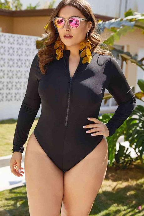 Zip Up Long Sleeve One-Piece Swimsuit king-general-store-5710.myshopify.com