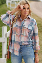 Double Take Plaid Dropped Shoulder Shacket king-general-store-5710.myshopify.com