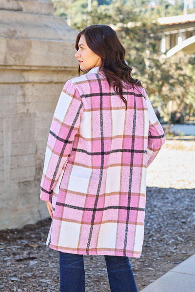 Double Take Full Size Plaid Button Up Lapel Collar Coat king-general-store-5710.myshopify.com