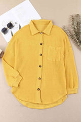 Waffle-Knit Button Up Long Sleeve Shirt with Pocket king-general-store-5710.myshopify.com