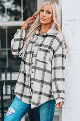 Plaid Curved Hem Dropped Shoulder Longline Shirt Jacket king-general-store-5710.myshopify.com