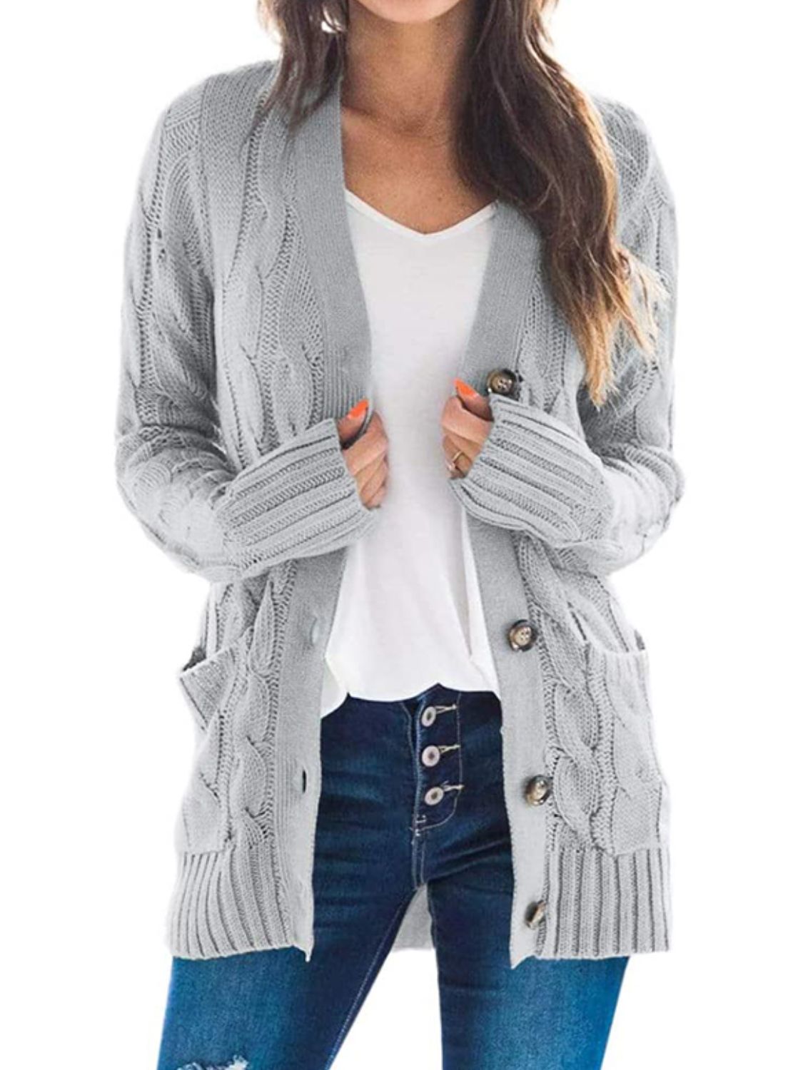 Cable-Knit Buttoned Cardigan with Pockets king-general-store-5710.myshopify.com