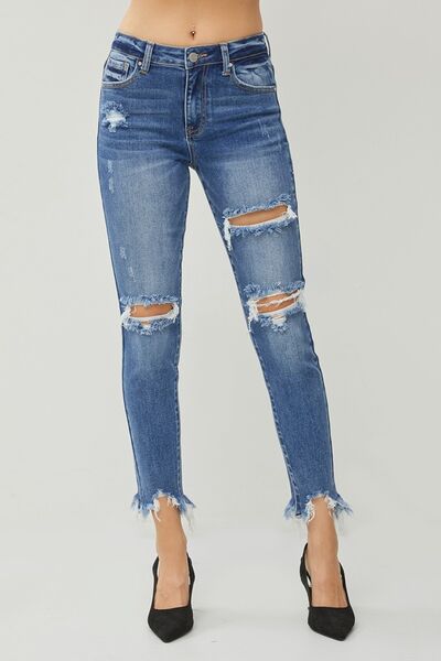 RISEN Distressed Frayed Hem Slim Jeans king-general-store-5710.myshopify.com