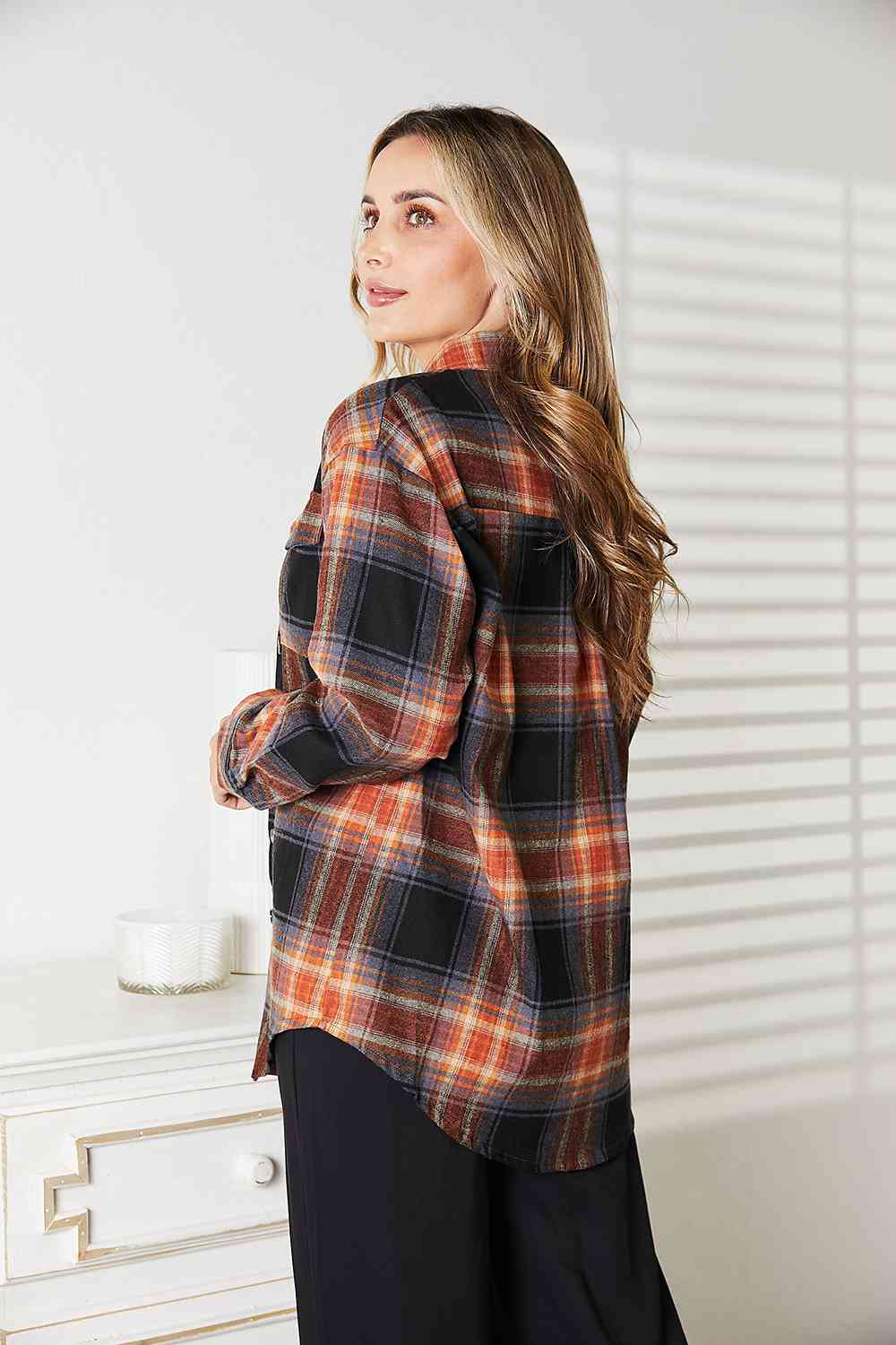 Double Take Plaid Dropped Shoulder Shirt king-general-store-5710.myshopify.com