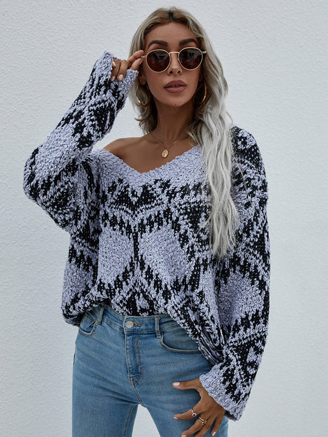 Geometric Print Chunky Knit Sweater king-general-store-5710.myshopify.com