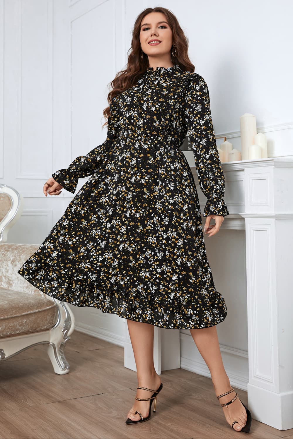 Plus Size Floral Flounce Sleeve Midi Dress king-general-store-5710.myshopify.com