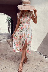 Floral Smocked Butterfly Sleeve Slit Dress king-general-store-5710.myshopify.com