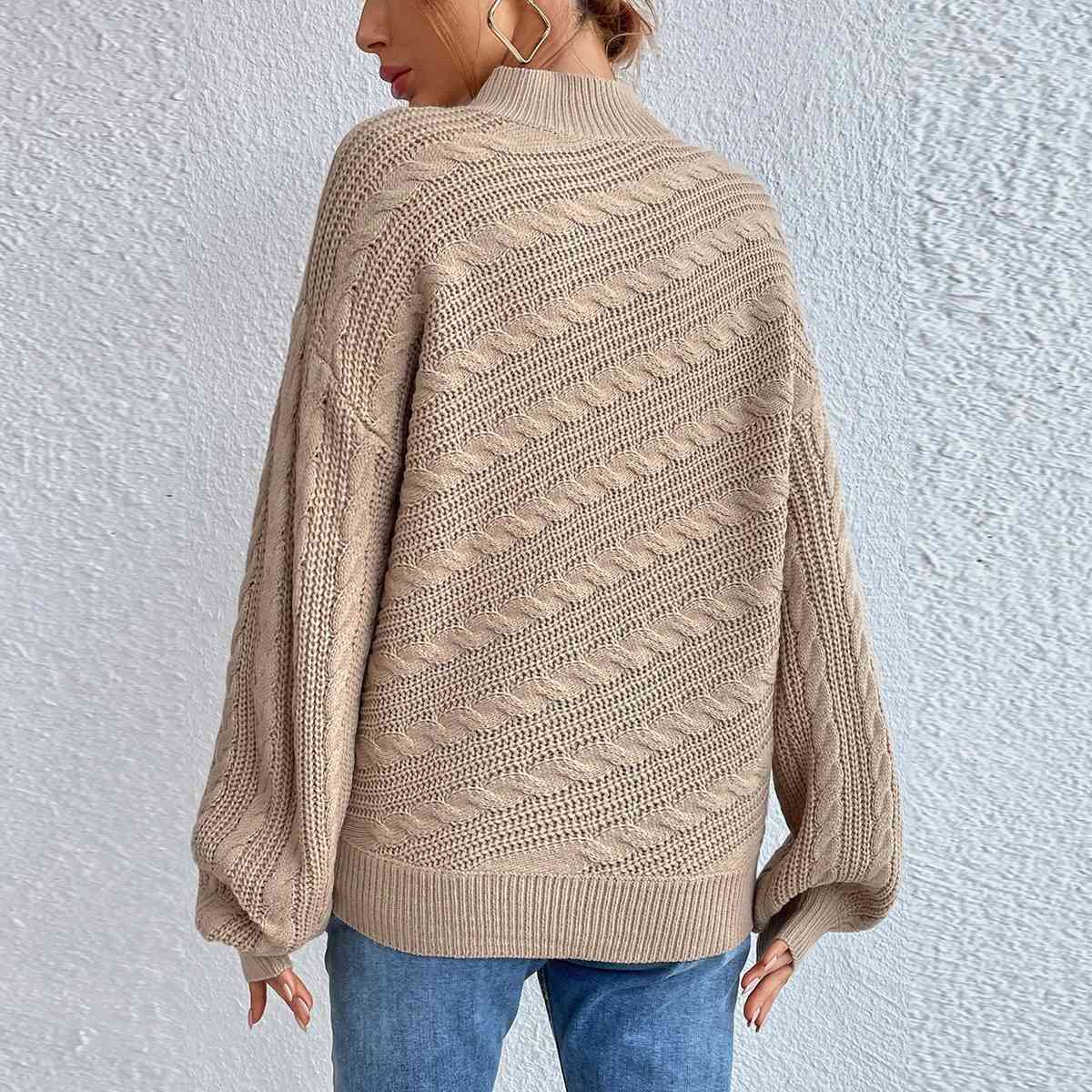 Cable-Knit Mock Neck  Long Sleeve Sweater king-general-store-5710.myshopify.com