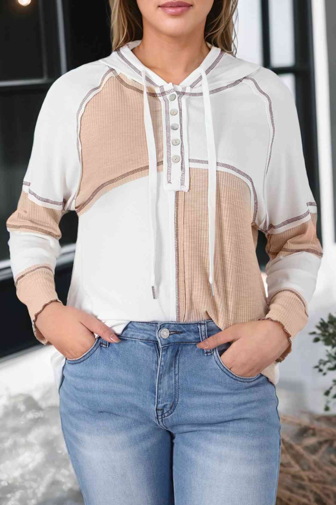 Exposed Seam Color Block Hoodie with Drawstring king-general-store-5710.myshopify.com