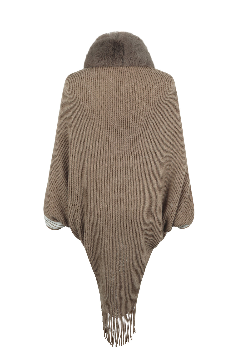 Striped Fringe Detail Long Sleeve Poncho king-general-store-5710.myshopify.com