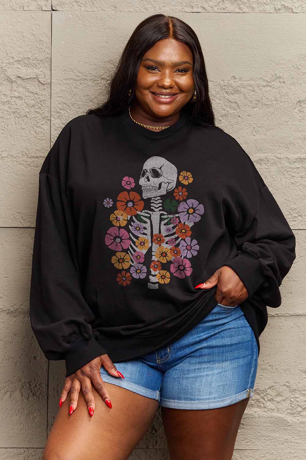 Simply Love Simply Love Full Size Flower Skeleton Graphic Sweatshirt king-general-store-5710.myshopify.com