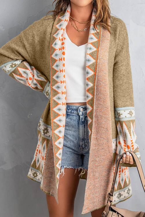 Geometric Open Front Long Sleeve Cardigan king-general-store-5710.myshopify.com