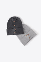 Button Detail Rib-Knit Cuff Beanie king-general-store-5710.myshopify.com