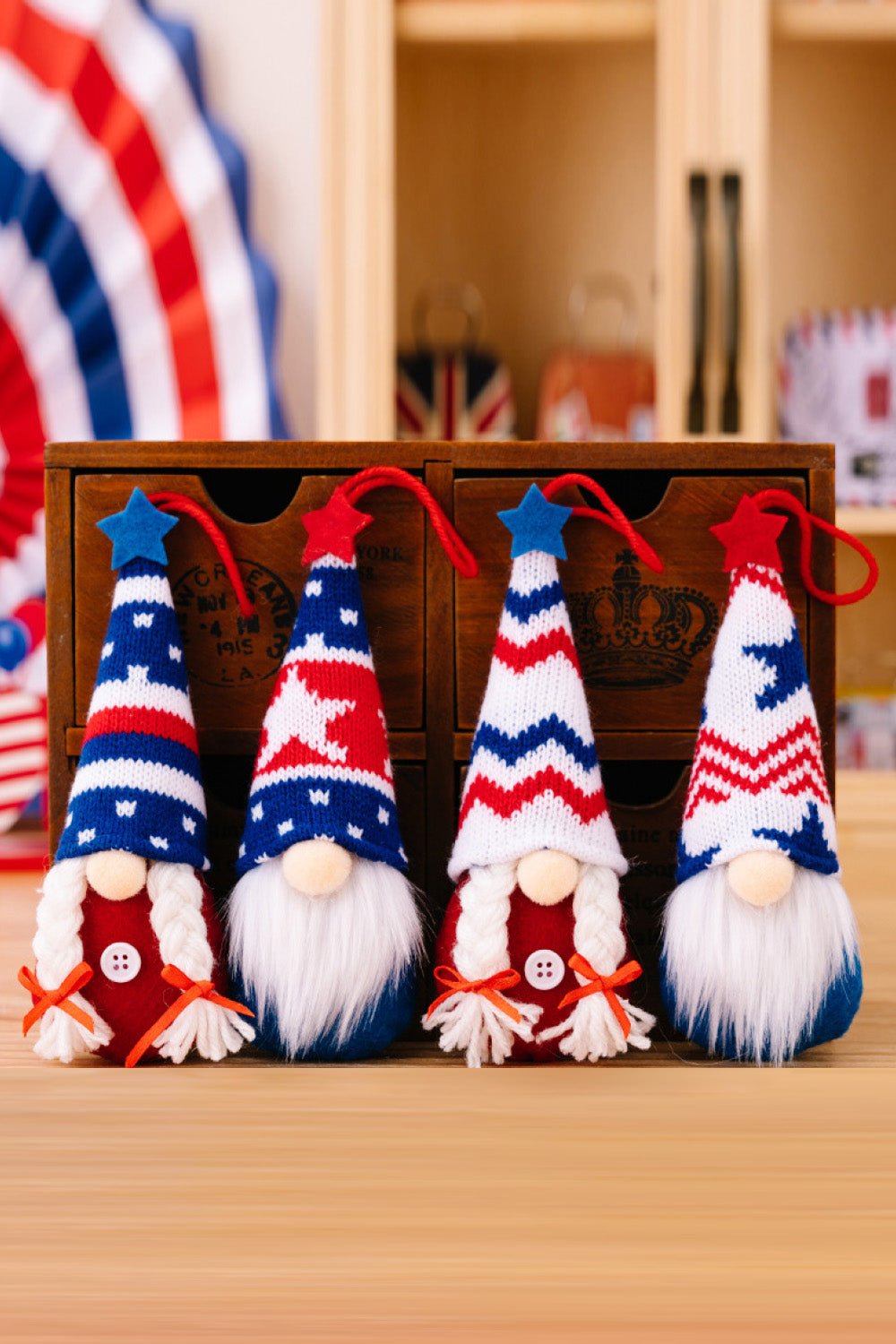 4-Piece Independence Day Knit Hanging Gnomes - Kings Crown Jewel Boutique