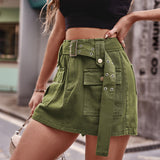 Belted Denim Shorts with Pockets king-general-store-5710.myshopify.com