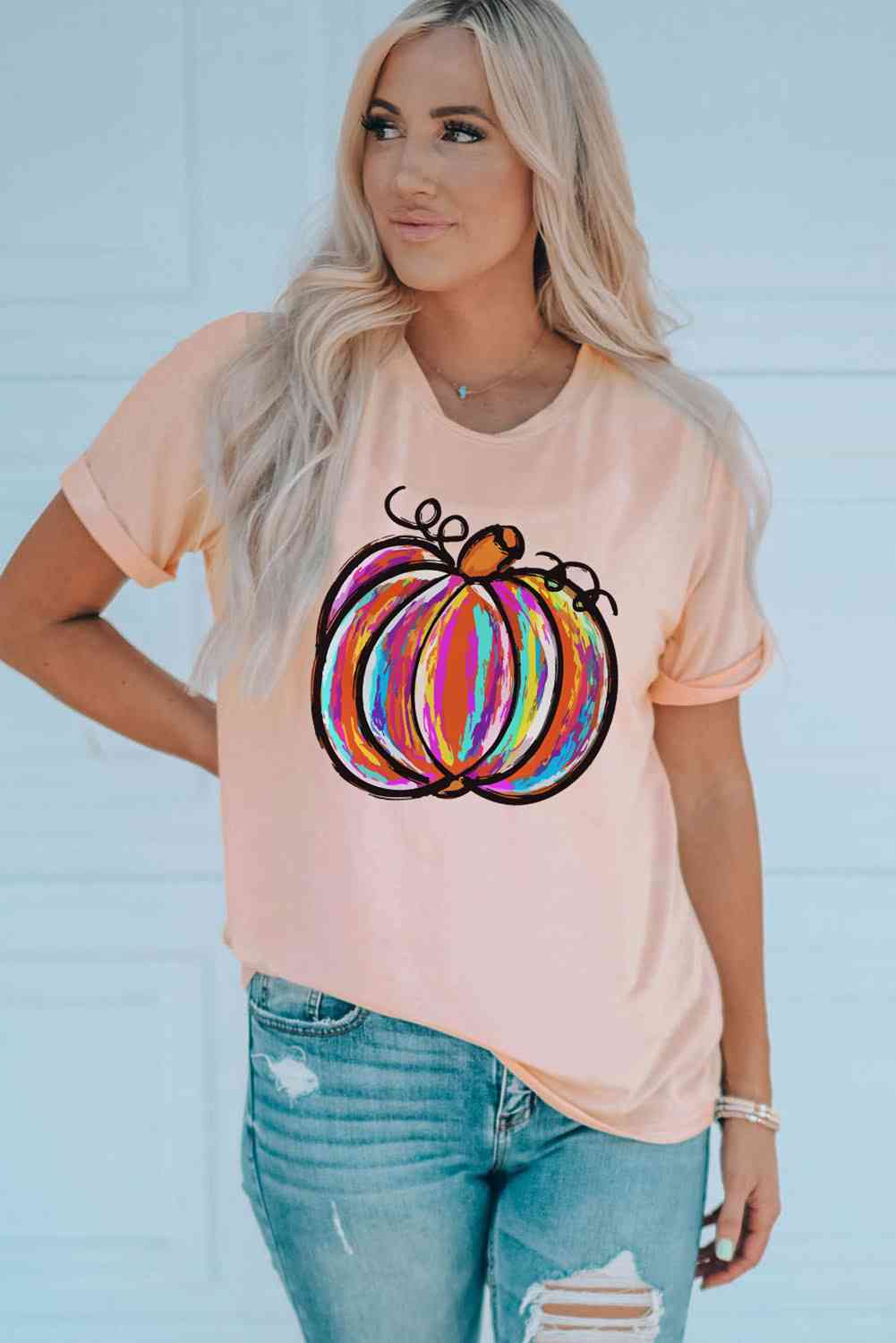 Pumpkin Graphic Round Neck T-Shirt king-general-store-5710.myshopify.com