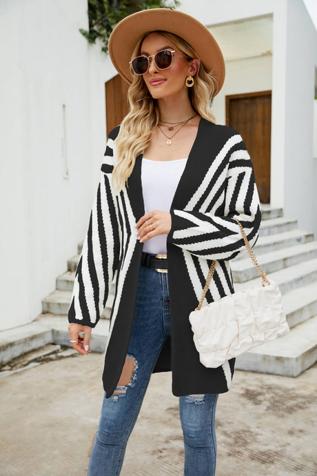 Woven Right Two-Tone Open Front Fuzzy Longline Cardigan king-general-store-5710.myshopify.com