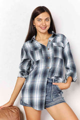 Double Take Plaid Dropped Shoulder Shirt king-general-store-5710.myshopify.com